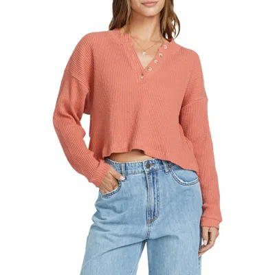 Billabong Good Catch Knit Henley Top In Dark Coral