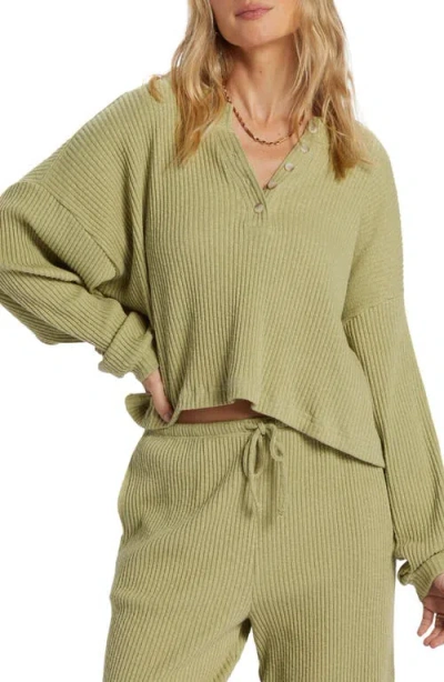 Billabong Good Catch Rib Henley Sweater In Avocado