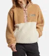 Billabong Horizon Colorblock High Pile Fleece Quarter Zip Pullover In Beige