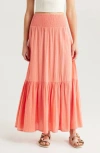 Billabong In The Palms Tiered Cotton Maxi Skirt In Orange