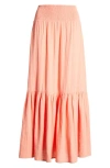 Billabong In The Palms Tiered Cotton Maxi Skirt In Peach Out