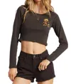 Billabong In The Tropics Long Sleeve Crop Graphic T-shirt In Black