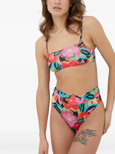 Billabong Islands Away Rev Zoe Floral-print Bikini Top In Brown