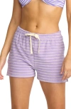 Billabong Josie Stripe Cotton Terry Shorts In Purple