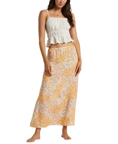 Billabong Midi Moment Printed Midi Skirt In Peach Whip