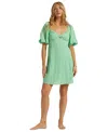 Billabong Sol Puff Sleeve Mini Dress In Green In Bright Meadow