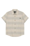 Billabong Kids' All Day Stripe Short Sleeve Cotton Button-up Shirt In Desert Sand