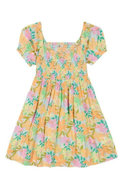 Billabong Kids' Beach Dream Floral Crinkle Crepe Dress In Salt Crystal