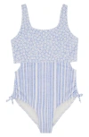 Billabong Kids' Blue By The Sea One-piece Swimsuit In Light Chambray