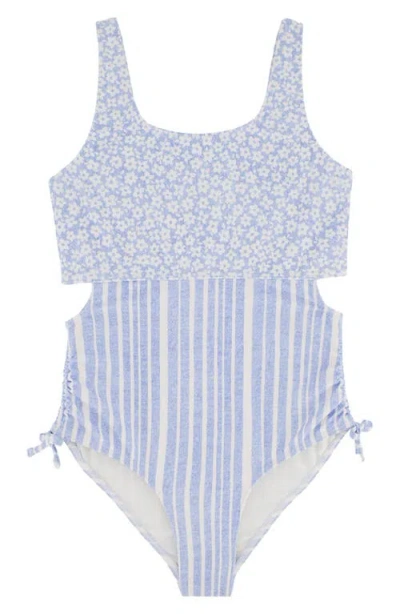 Billabong Kids' Blue By The Sea One-piece Swimsuit In Light Chambray