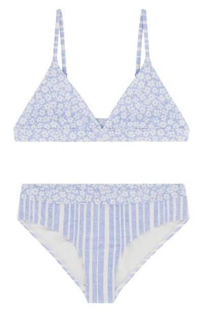Billabong Kids' Blue By The Sea Reversible Two-piece Swimsuit In Light Chambray