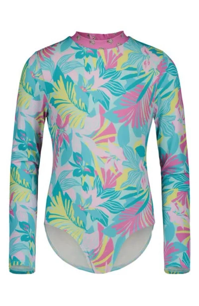 Billabong Kids' Des Tropics Long Sleeve One-piece Rashguard Swimsuit In Blue