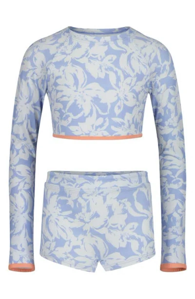 Billabong Kids' Girls Come On Now Long Sleeve Crop Two-piece Swimsuit In Blue