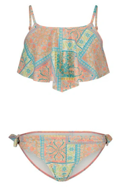 Billabong Kids' Girls Take It Back Ruffle Two-piece Swimsuit In Pink