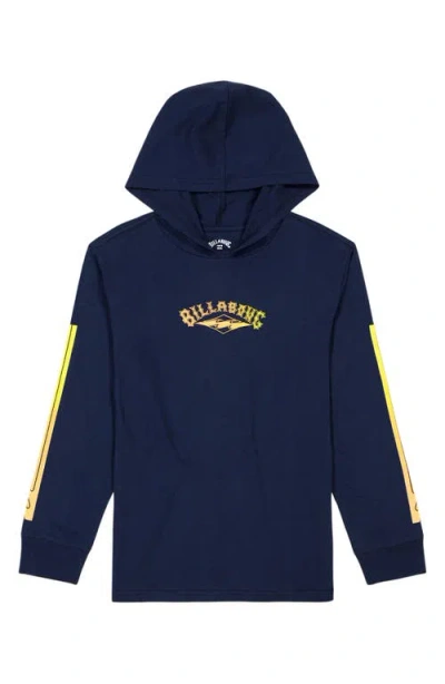 Billabong Kids' Grad Long Sleeve Hooded Graphic T-shirt In Dusty Navy