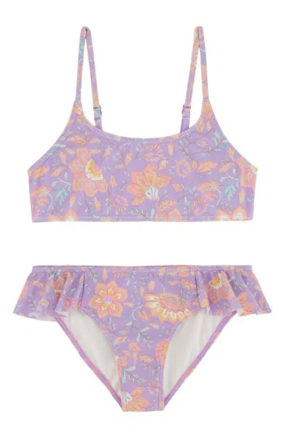 Billabong Kids' Hideaway Hippie Ruffle Two-piece Swimsuit In Peaceful Lilac