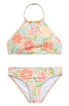 Billabong Kids' Is This Love High Neck Two-piece Swimsuit In Dusk Blue