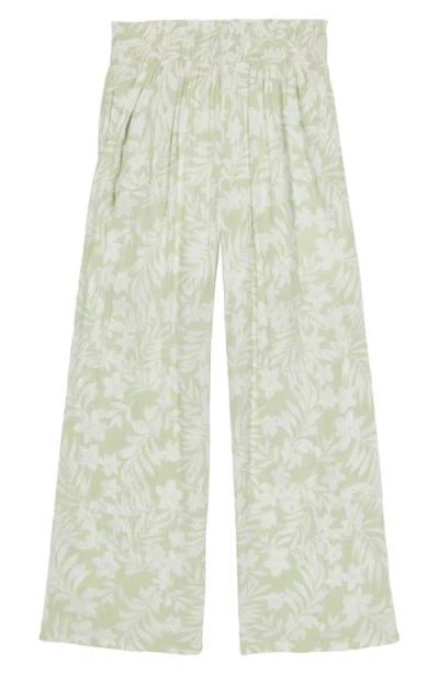 Billabong Kids' New Waves Crinkle Crepe Wide Leg Pants In Sage Frost
