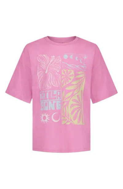 Billabong Kids' Summer Oversize Cotton Graphic T-shirt In Pink