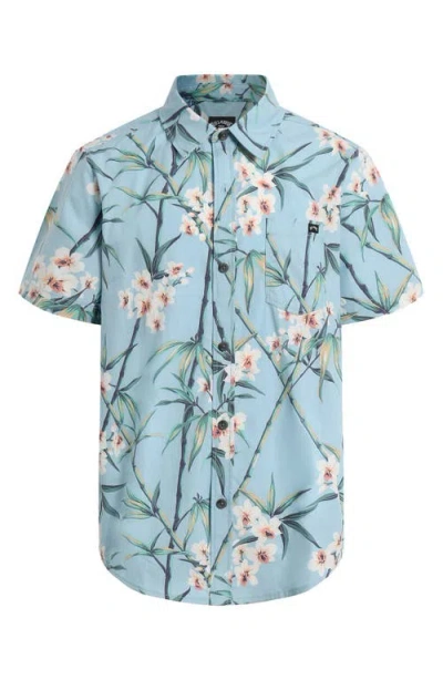 Billabong Kids' Sundays Floral Short Sleeve Cotton Button-up Shirt In Blue