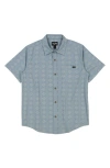 Billabong Kids' Sundays Mini Geo Print Short Sleeve Button-up Shirt In Washed Blue