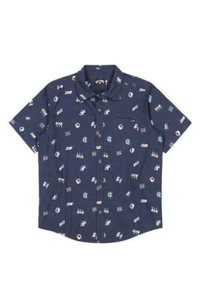 Billabong Kids' Sundays Mini Short Sleeve Button-up Shirt In Dark Navy
