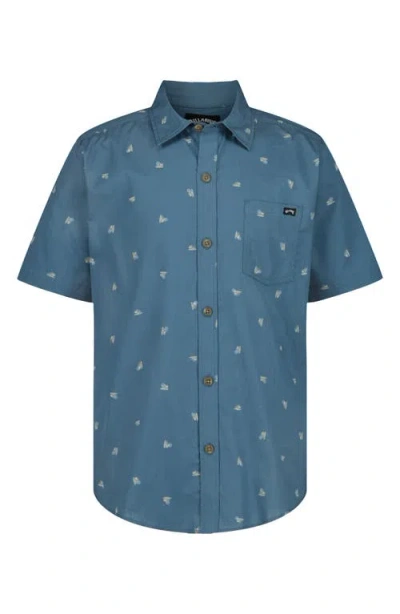 Billabong Kids' Sundays Print Short Sleeve Shirt In Real Teal