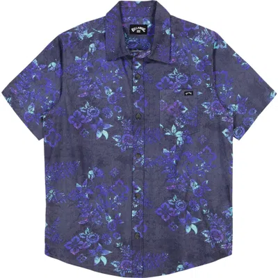 Billabong Kids' Sundays Tropical Print Short Sleeve Cotton Button-up Shirt