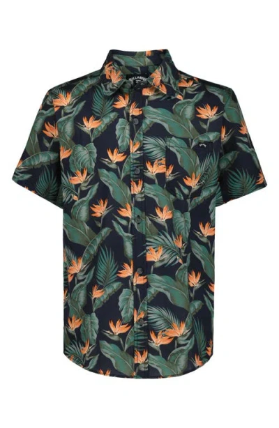 Billabong Kids' Sundays Tropical Short Sleeve Button-down Shirt In Black