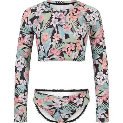 Billabong Kids' Sunshine Diaries Crop Rashguard Two-piece Swimsuit In Black