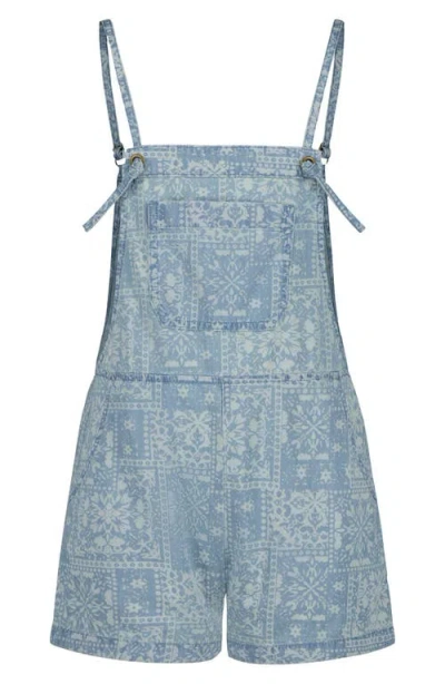 Billabong Kids' Wave Watch Jr. Bandana Print Denim Romper In Blue