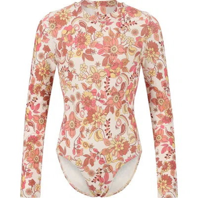 Billabong Kids' Wildflower Whirl Long Sleeve One-piece Swimsuit In Multi