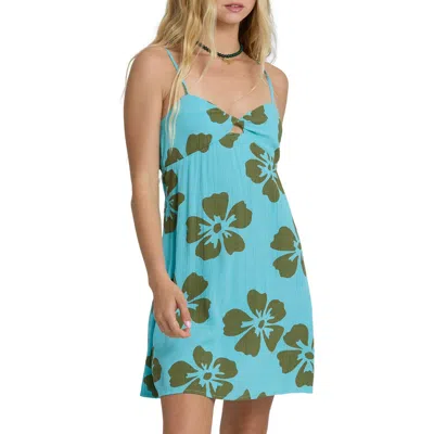 Billabong Last Sunset Floral Print Crinkle Minidress In Blue