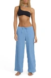 Billabong Laura Cotton Drawstring Waist Pants In Blue