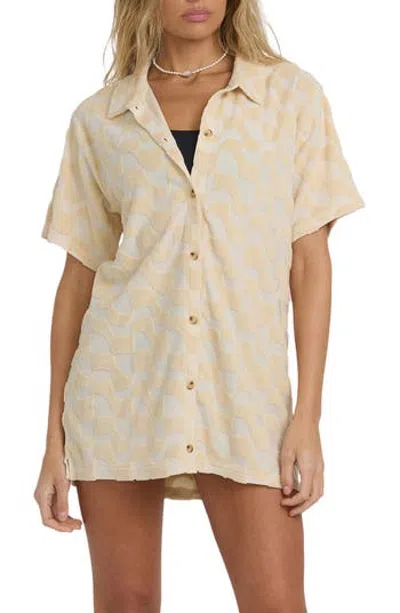 Billabong Laura Waves Jacquard Cotton Terry Cover-up Button-up Shirt In Antique White