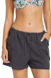 Billabong Let's Go Cotton Blend Drawstring Cargo Shorts In Black Sands
