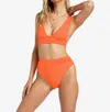 Billabong Lined Up Rise Bikini Bottom In Poppin Peach (mjl0) In Orange
