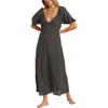 Billabong Love Fade Puff Sleeve Maxi Dress In Black Sands