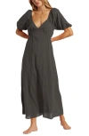Billabong Love Fade Puff Sleeve Maxi Dress In Black Sands