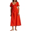 Billabong Love Fade Puff Sleeve Maxi Dress In Sunset Red
