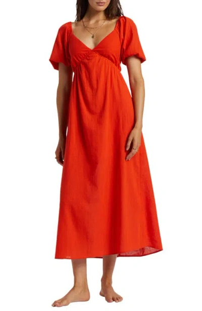 Billabong Love Fade Puff Sleeve Maxi Dress In Red