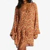Billabong Lucky You Dress In Mocha In Multi