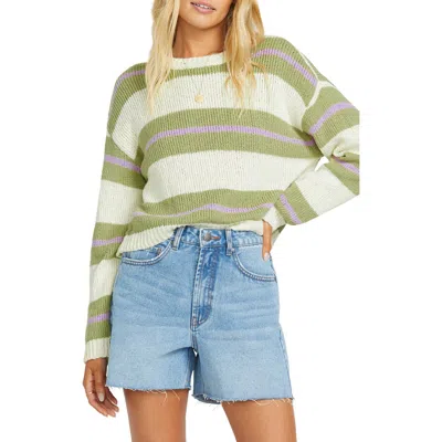 Billabong Make It Waves Stripe Cotton Blend Sweater In Avocado