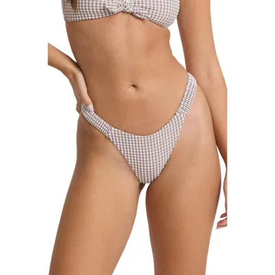 Billabong Mini Wave Check Sunni Scrunched Bikini Bottoms In Gray