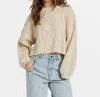 Billabong Modern Love Bishop Sleeve Sweater In Dove In Gray