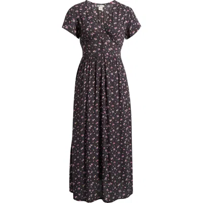 Billabong Morning Sky Floral Print Maxi Dress In Black Sands