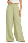 Billabong New Waves Smock Waist Cotton Gauze Pants In Avocado