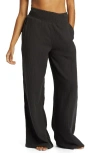 Billabong New Waves Smock Waist Cotton Gauze Pants In Black Sands