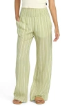Billabong New Waves Stripe Smock Waist Cotton Gauze Pants In Green