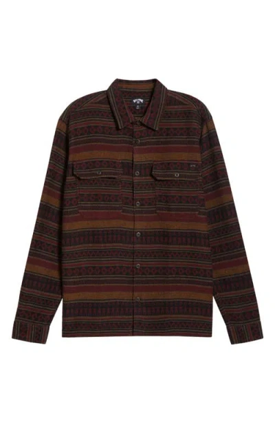 Billabong Offshore Jacquard Stripe Flannel Buton-up Overshirt In Brown